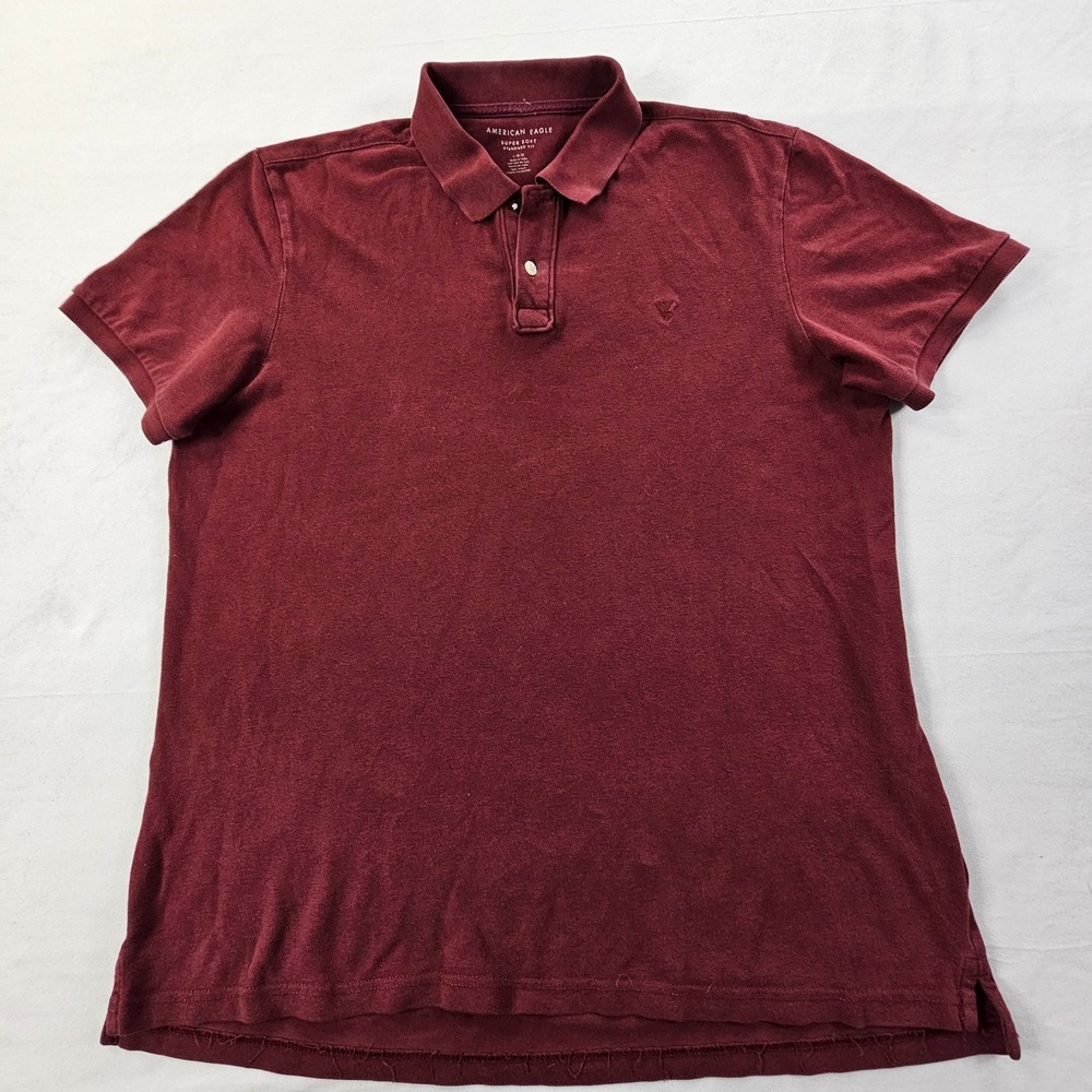 American Eagle Maroon Short Sleeve Stanrd Fit Cotton Polo Shirt Men's L
